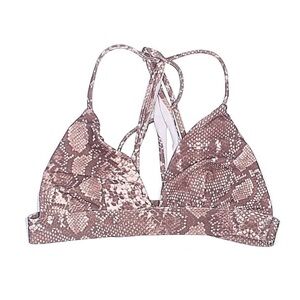 ACACIA Swimwear Brown Snake skin Print fixed strappy Triangle Bikini Top Benoa S